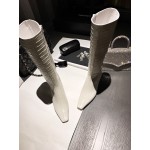 Khaite Crocodile Leather High Heeled Knee Boots For Women White