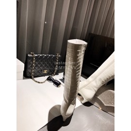 Khaite Crocodile Leather High Heeled Knee Boots For Women White