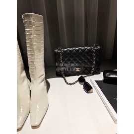 Khaite Crocodile Leather High Heeled Knee Boots For Women White