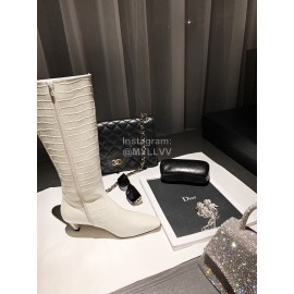 Khaite Crocodile Leather High Heeled Knee Boots For Women White