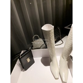 Khaite Crocodile Leather High Heeled Knee Boots For Women White