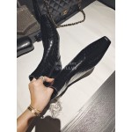 Khaite Crocodile Leather High Heeled Short Boots For Women Black