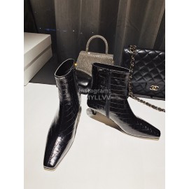 Khaite Crocodile Leather High Heeled Short Boots For Women Black