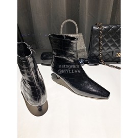 Khaite Crocodile Leather High Heeled Short Boots For Women Black