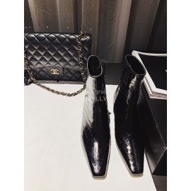 Khaite Crocodile Leather High Heeled Short Boots For Women Black