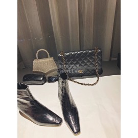 Khaite Crocodile Leather High Heeled Short Boots For Women Black