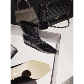 Khaite Crocodile Leather High Heeled Short Boots For Women Black