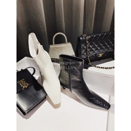 Khaite Crocodile Leather High Heeled Short Boots For Women Black