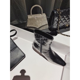 Khaite Crocodile Leather High Heeled Short Boots For Women Black