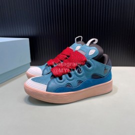 Lanvin Calf Leather Thick Soled Sneakers For Men And Women Blue