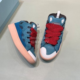 Lanvin Calf Leather Thick Soled Sneakers For Men And Women Blue