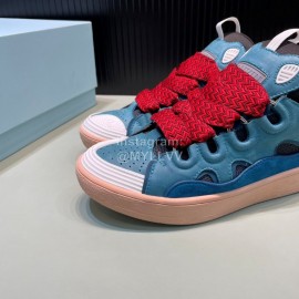 Lanvin Calf Leather Thick Soled Sneakers For Men And Women Blue