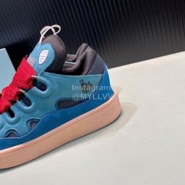 Lanvin Calf Leather Thick Soled Sneakers For Men And Women Blue