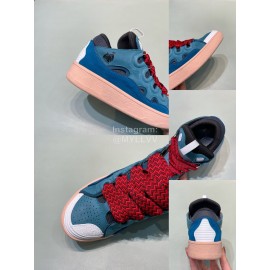 Lanvin Calf Leather Thick Soled Sneakers For Men And Women Blue