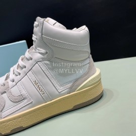 Lanvin Cowhide Suede Casual High Top Shoes For Men And Women White