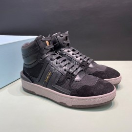 Lanvin Black Cowhide Suede Casual High Top Shoes For Men And Women 
