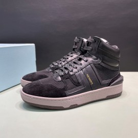Lanvin Black Cowhide Suede Casual High Top Shoes For Men And Women 