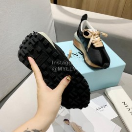 Lanvin Spring Summer Nylon Cowhide Retro Sneakers For Men And Women Black