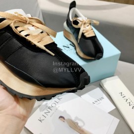 Lanvin Spring Summer Nylon Cowhide Retro Sneakers For Men And Women Black