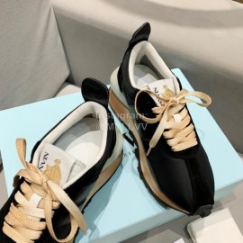 Lanvin Spring Summer Nylon Cowhide Retro Sneakers For Men And Women Black