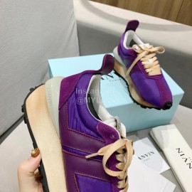 Lanvin Spring Summer Nylon Cowhide Retro Sneakers For Men And Women Purple