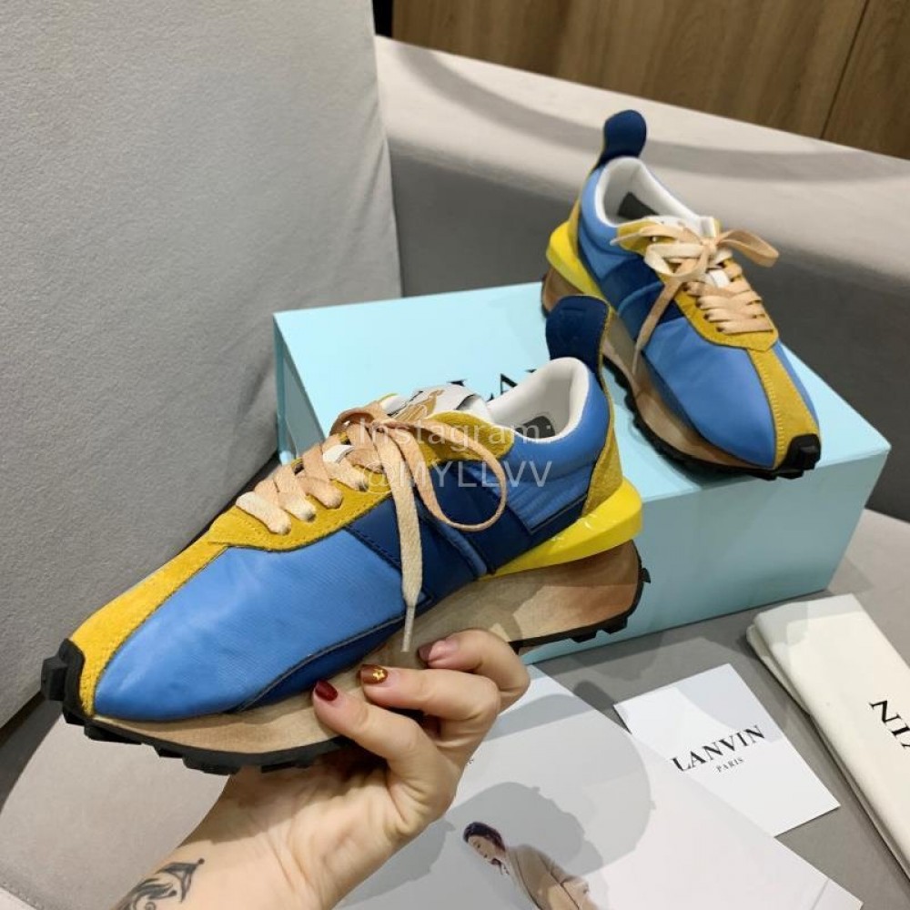 Lanvin Spring Summer Nylon Cowhide Retro Sneakers For Men And Women Blue
