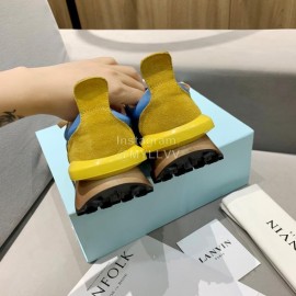 Lanvin Spring Summer Nylon Cowhide Retro Sneakers For Men And Women Blue