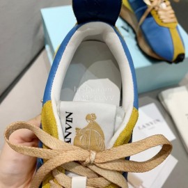 Lanvin Spring Summer Nylon Cowhide Retro Sneakers For Men And Women Blue