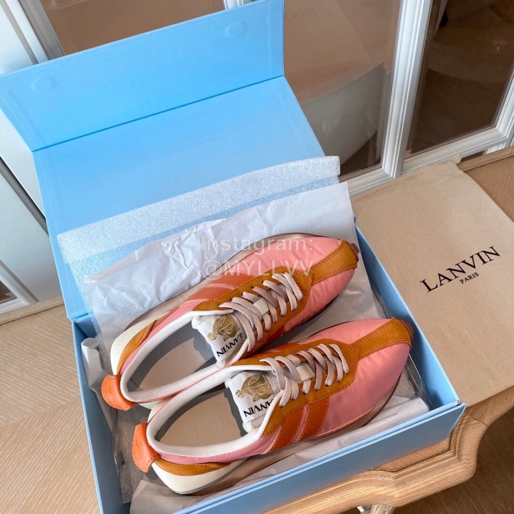 Lanvin Retro Nylon Cowhide Sneakers For Women Pink
