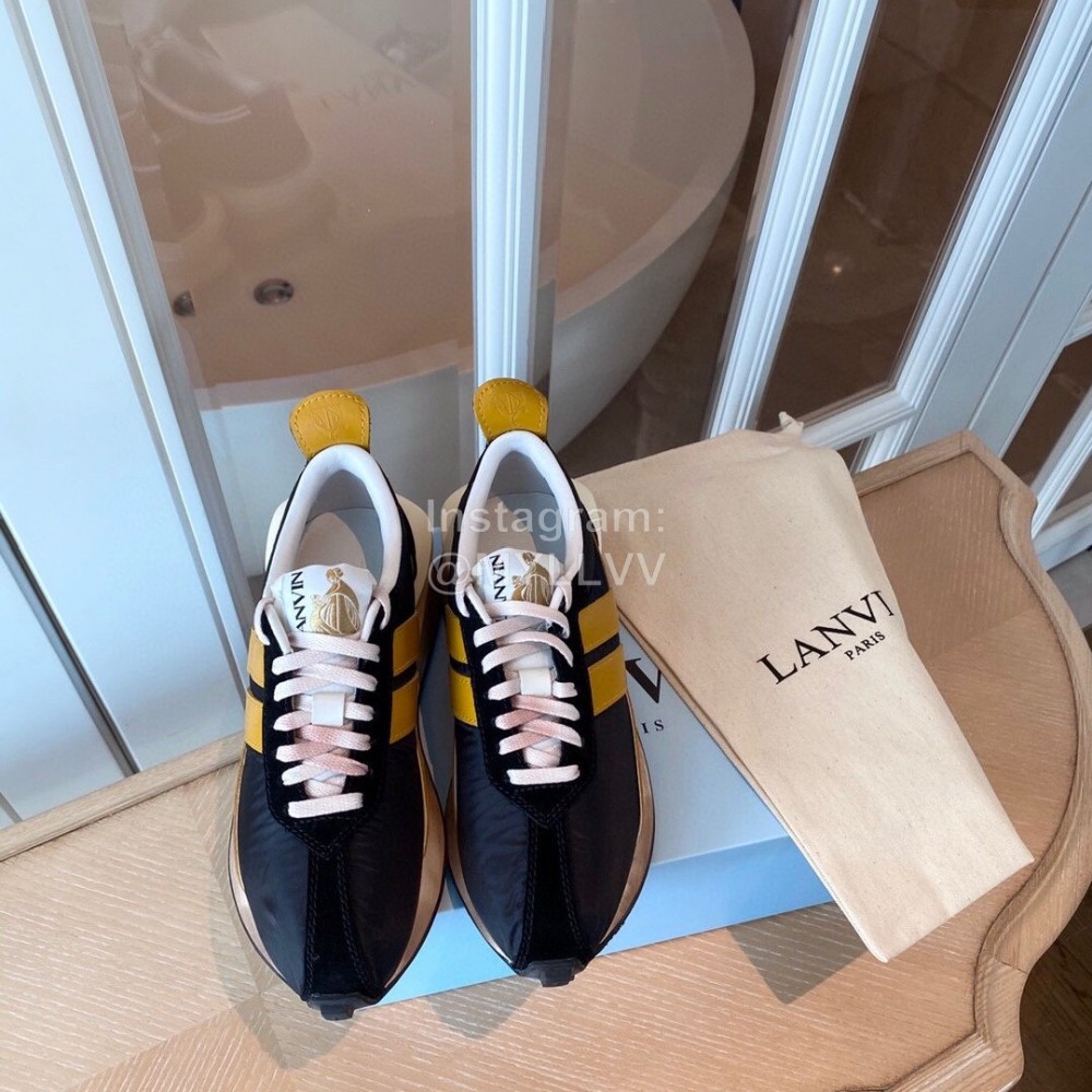 Lanvin Retro Nylon Cowhide Sneakers For Women Yellow