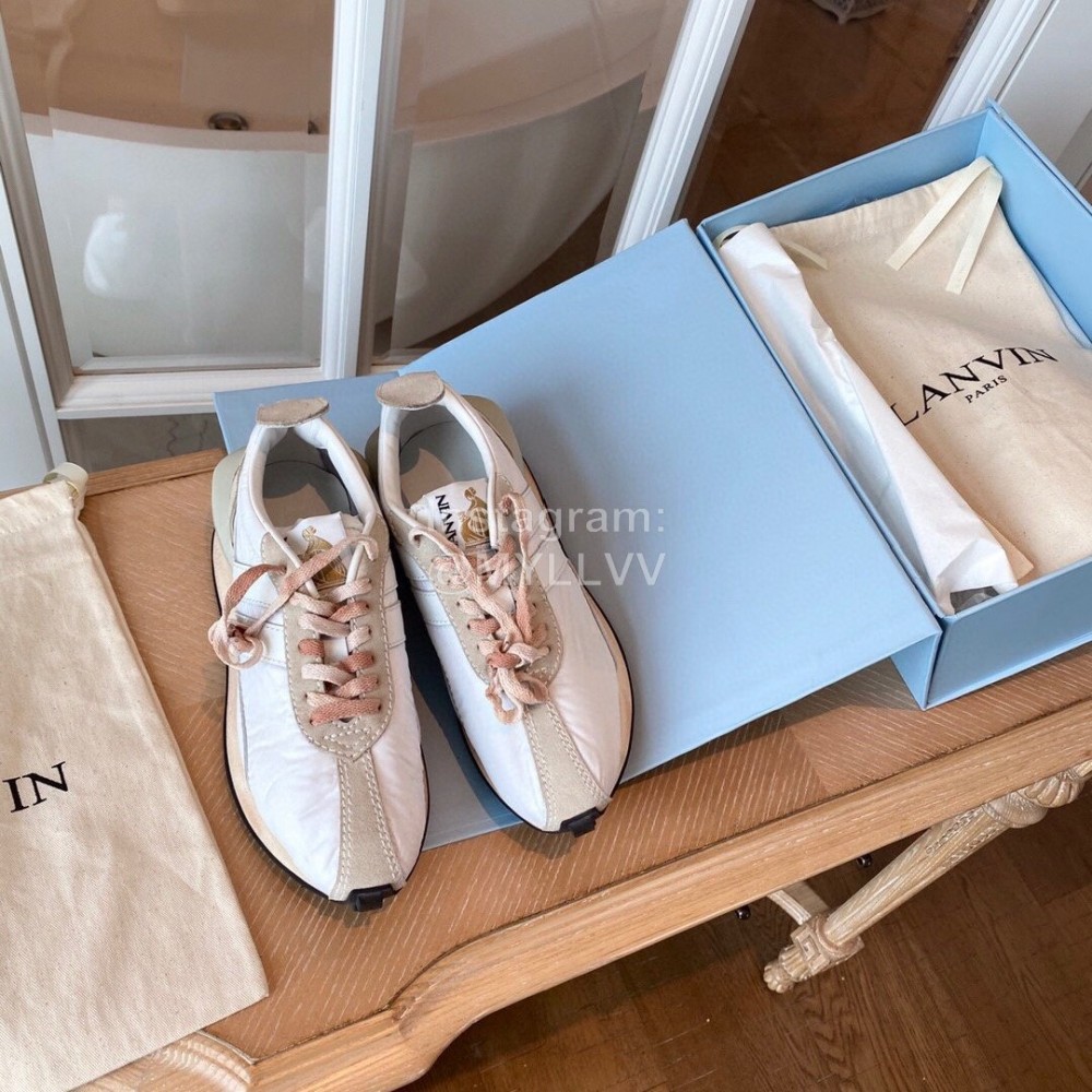 Lanvin Retro Nylon Cowhide Sneakers For Women White