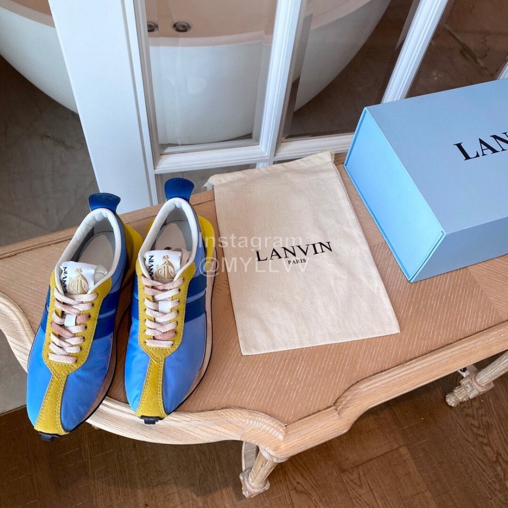 Lanvin Retro Nylon Cowhide Sneakers For Women Blue