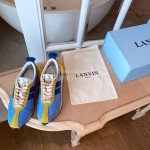 Lanvin Retro Nylon Cowhide Sneakers For Women Blue