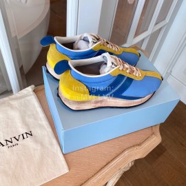 Lanvin Retro Nylon Cowhide Sneakers For Women Blue