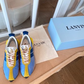 Lanvin Retro Nylon Cowhide Sneakers For Women Blue