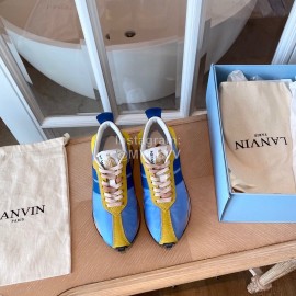 Lanvin Retro Nylon Cowhide Sneakers For Women Blue