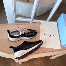 Lanvin Retro Nylon Cowhide Sneakers For Women Black