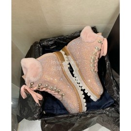 Le Silla Autumn Winter Fashion Wool Diamond Boots For Women Pink