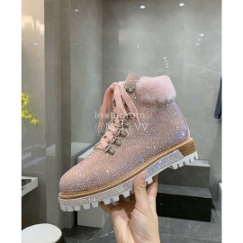 Le Silla Autumn Winter Fashion Wool Diamond Boots For Women Pink
