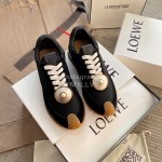 Loewe Lightweight Woven Leather Thick Sole Casual Sneakers For Women Black