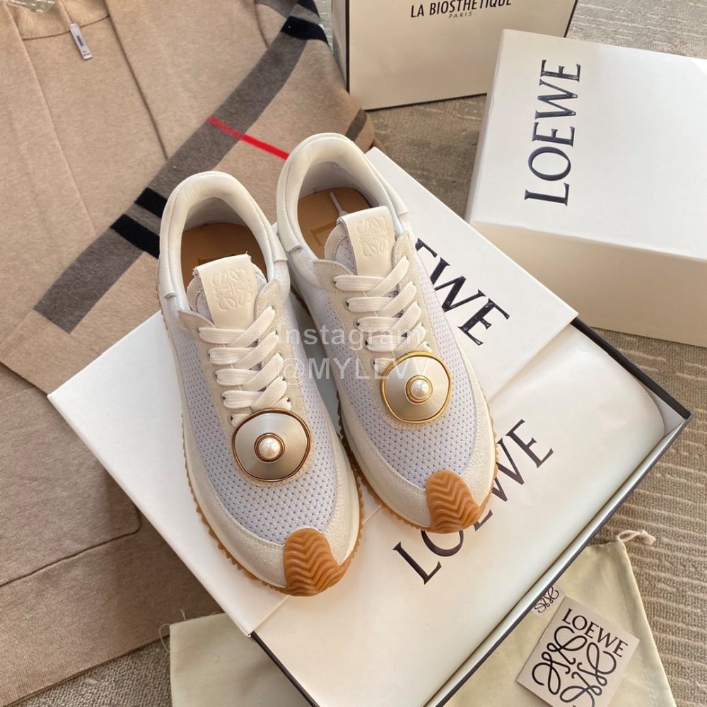 Loewe Lightweight Woven Leather Thick Sole Casual Sneakers For Women White