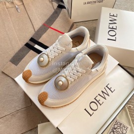 Loewe Lightweight Woven Leather Thick Sole Casual Sneakers For Women White