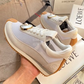 Loewe Lightweight Woven Leather Thick Sole Casual Sneakers For Women White