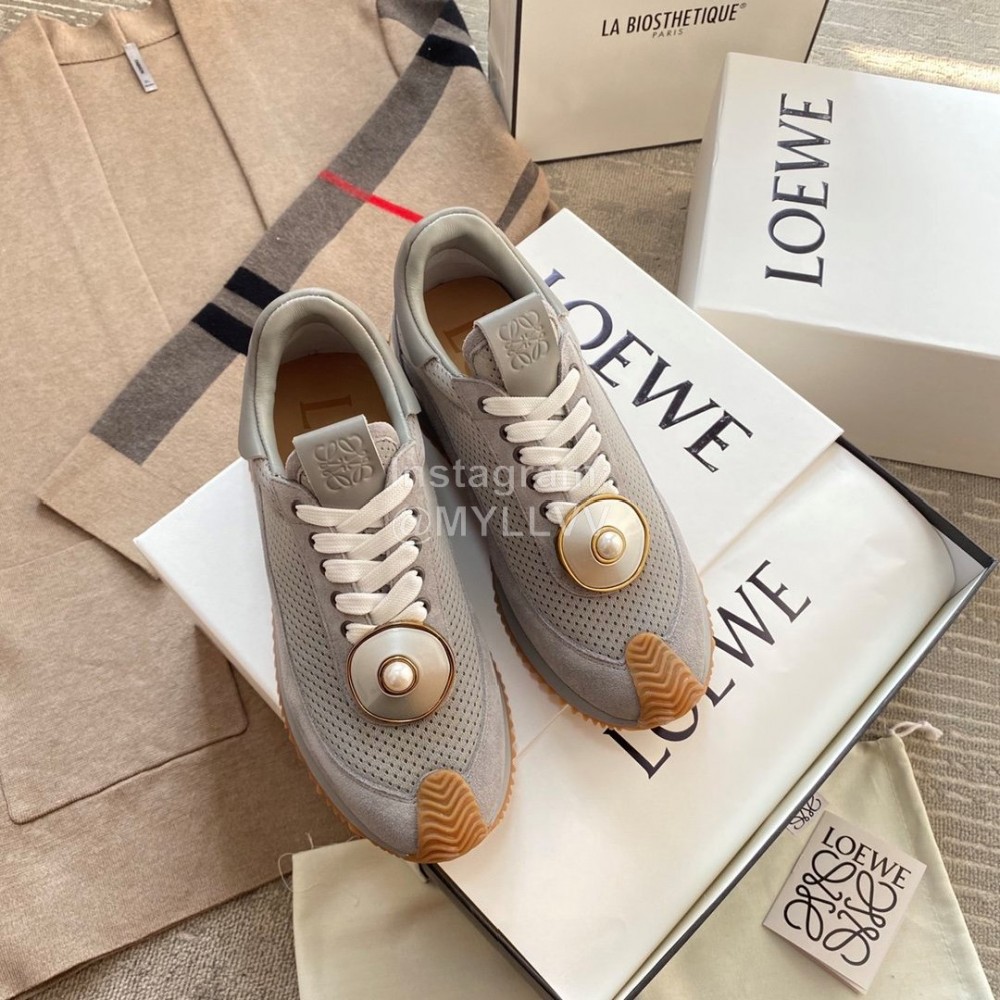 Loewe Lightweight Woven Leather Thick Sole Casual Sneakers For Women Gray