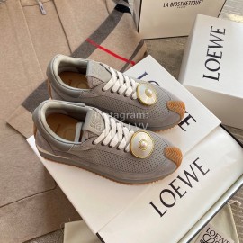 Loewe Lightweight Woven Leather Thick Sole Casual Sneakers For Women Gray