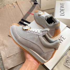 Loewe Lightweight Woven Leather Thick Sole Casual Sneakers For Women Gray