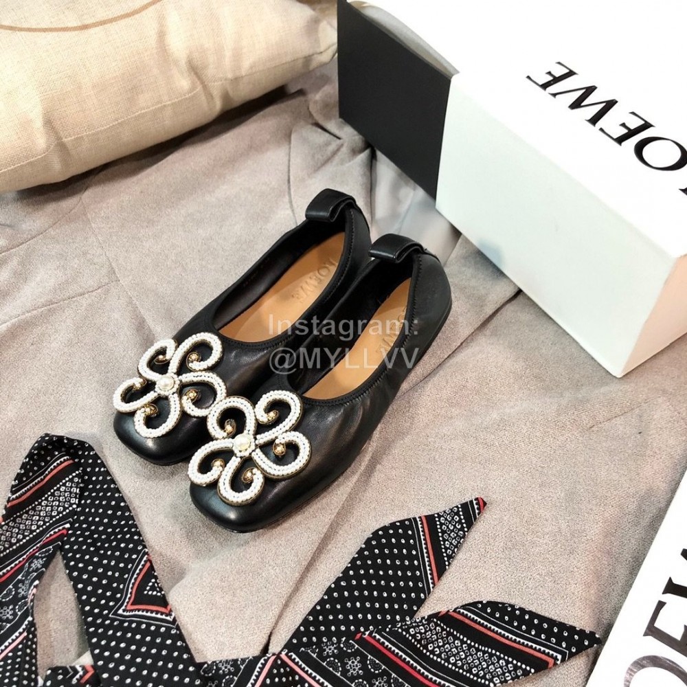 Loewe Spring Soft Sheepskin Ballet Shoes For Women Black