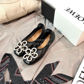 Loewe Spring Soft Sheepskin Ballet Shoes For Women Black