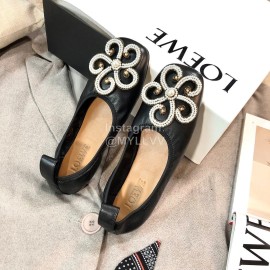 Loewe Spring Soft Sheepskin Ballet Shoes For Women Black