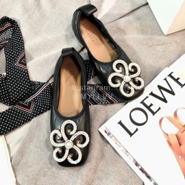 Loewe Spring Soft Sheepskin Ballet Shoes For Women Black